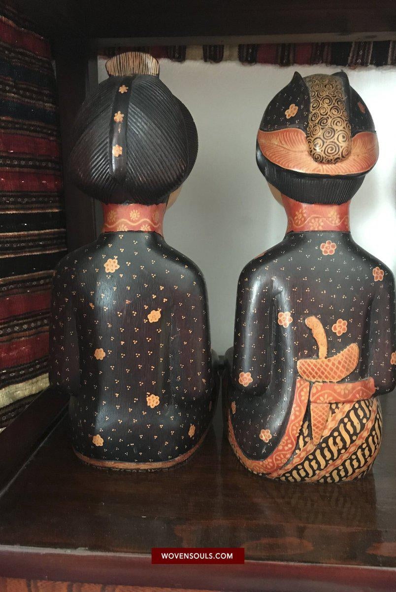 1429 Javanische Batik auf Holz – Königs- und Königinfiguren –WOVENSOULS-Antike-Vintage-Textilien-Kunst-Dekor