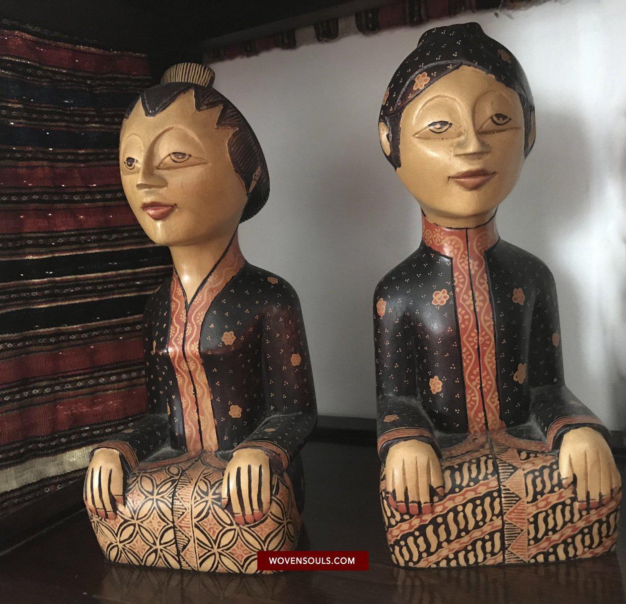 1429 Javanese Batik on Wood - King & Queen Figures-WOVENSOULS-Antique-Vintage-Textiles-Art-Decor