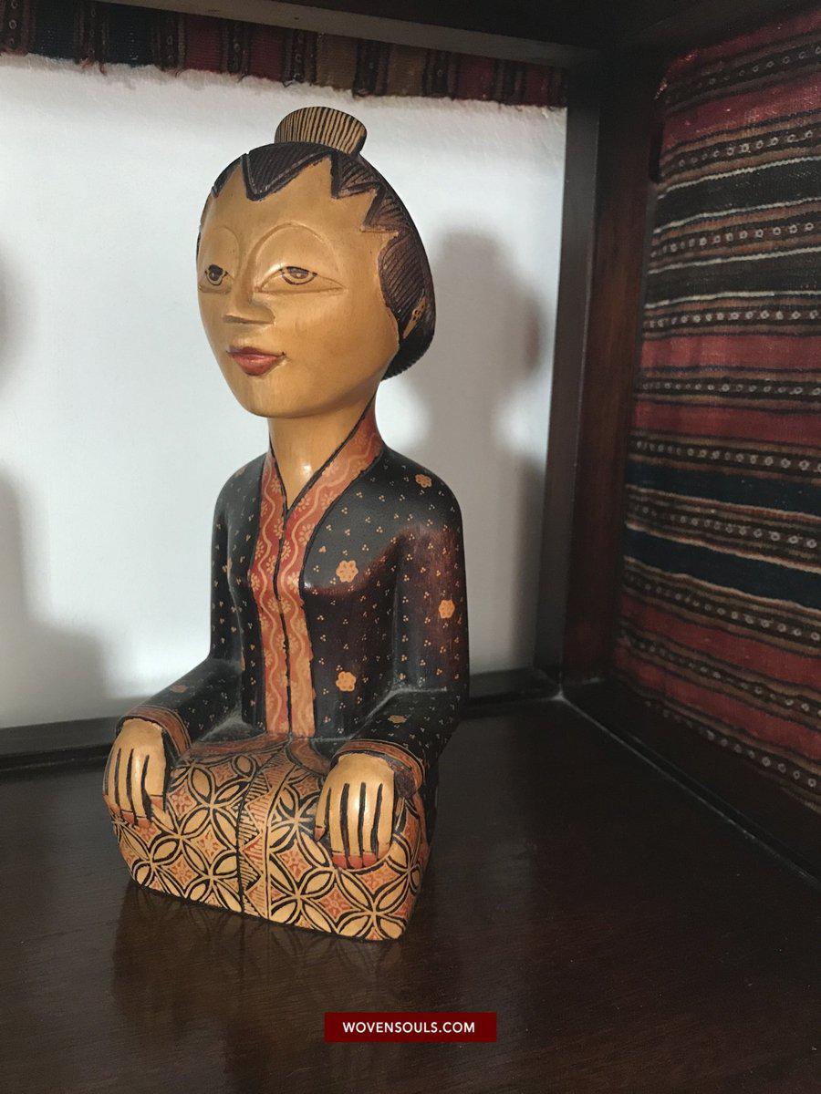 1429 Javanese Batik on Wood - King & Queen Figures-WOVENSOULS-Antique-Vintage-Textiles-Art-Decor