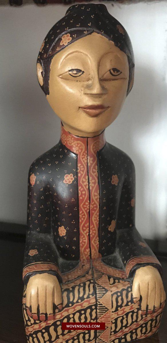 1429 Javanese Batik on Wood - King & Queen Figures-WOVENSOULS-Antique-Vintage-Textiles-Art-Decor