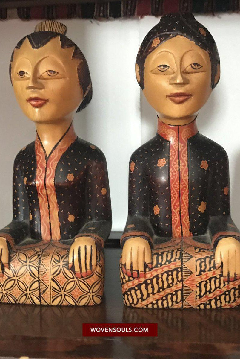1429 Javanese Batik on Wood - King & Queen Figures-WOVENSOULS-Antique-Vintage-Textiles-Art-Decor