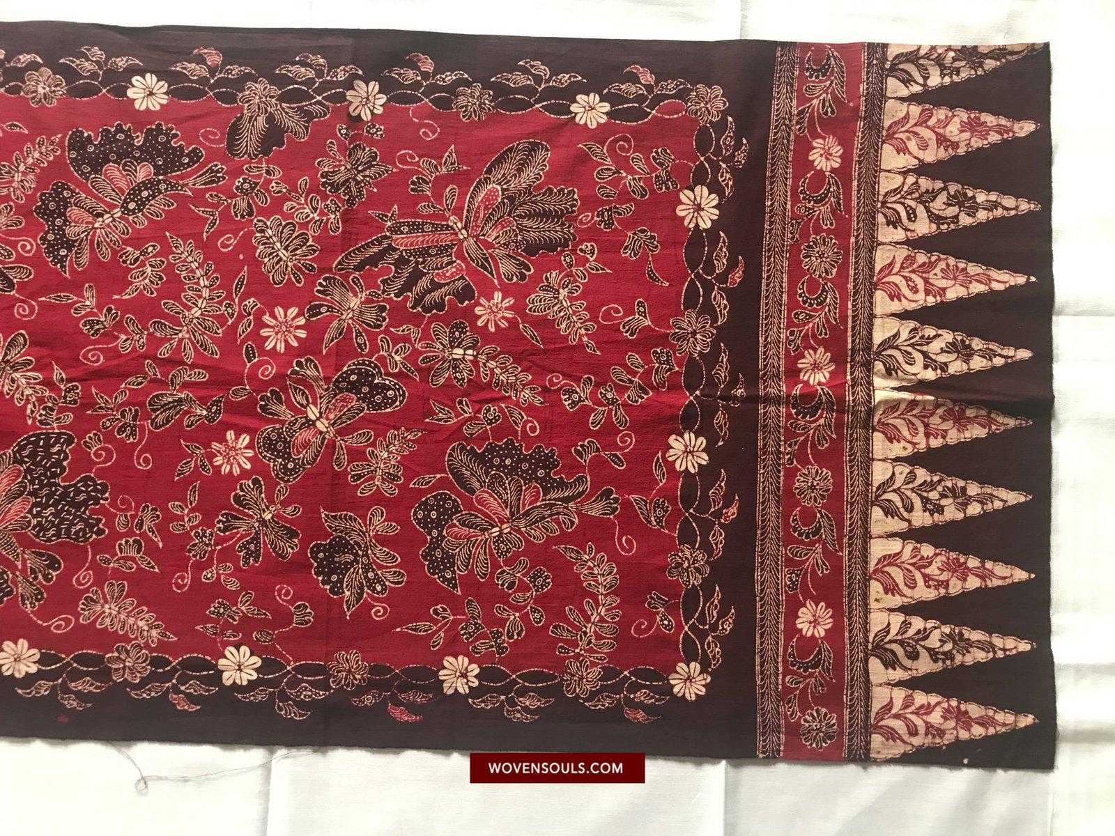 1433 Javanese Batik Tulis Stole - Hand Drawn - Textile Art-WOVENSOULS-Antique-Vintage-Textiles-Art-Decor