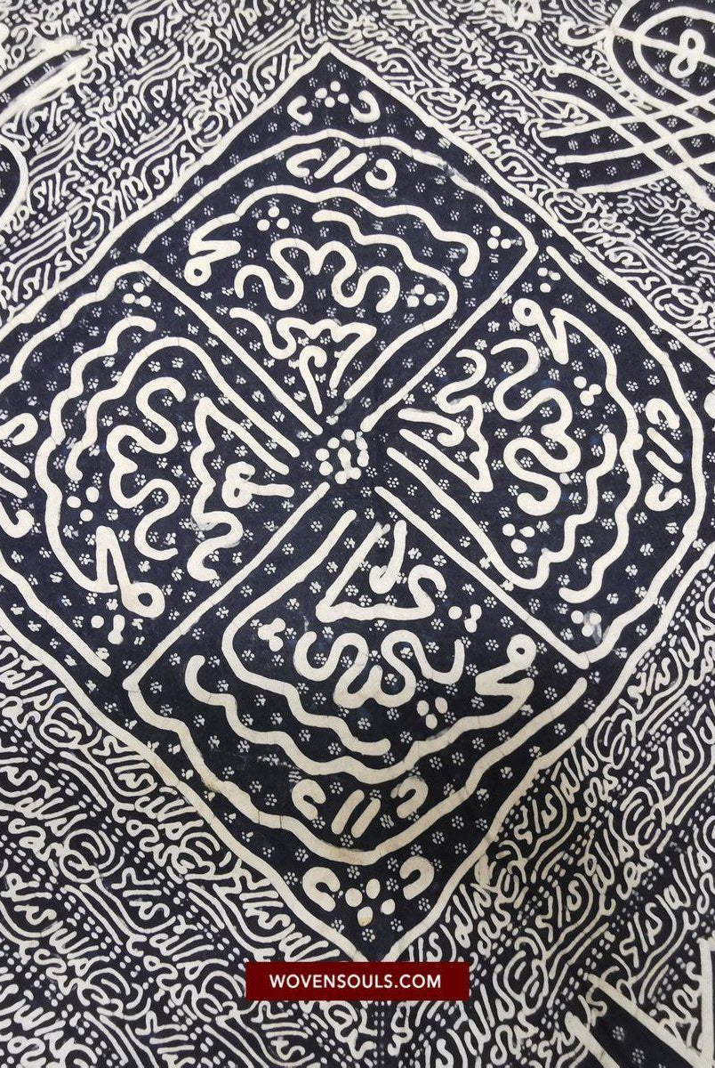 1443 antike Kalligraphie Jambi Batik Bertulis handgezeichnete Textil Kain Arab-WOVENSOULS-Antike-Vintage-Textilien-Kunst-Dekor