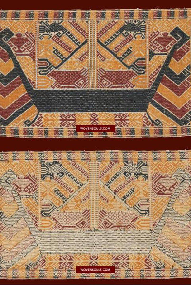1444 Antique Sumatra Weaving - Tatibin - Large Ship Cloth Tampan Textile - Rare White-WOVENSOULS-Antique-Vintage-Textiles-Art-Decor