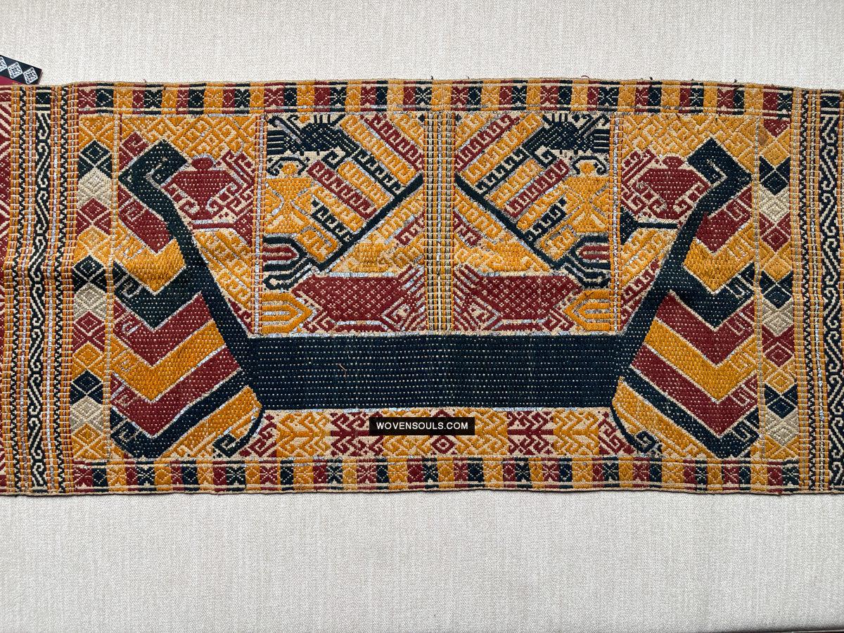 1444 Antique Sumatra Weaving - Tatibin - Large Ship Cloth Tampan Textile - Rare White-WOVENSOULS Antique Textiles & Art Gallery