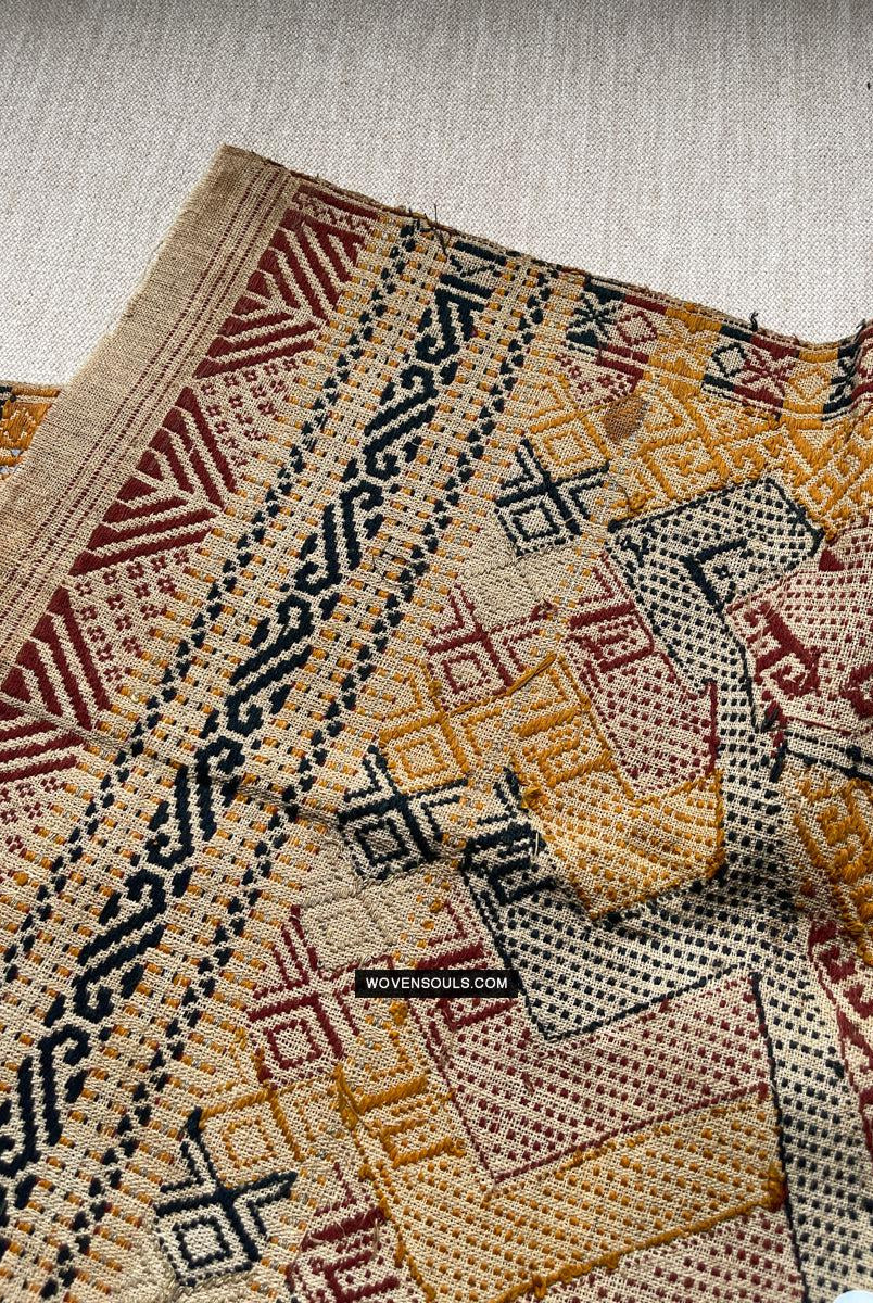 1444 Antique Sumatra Weaving - Tatibin - Large Ship Cloth Tampan Textile - Rare White-WOVENSOULS Antique Textiles & Art Gallery