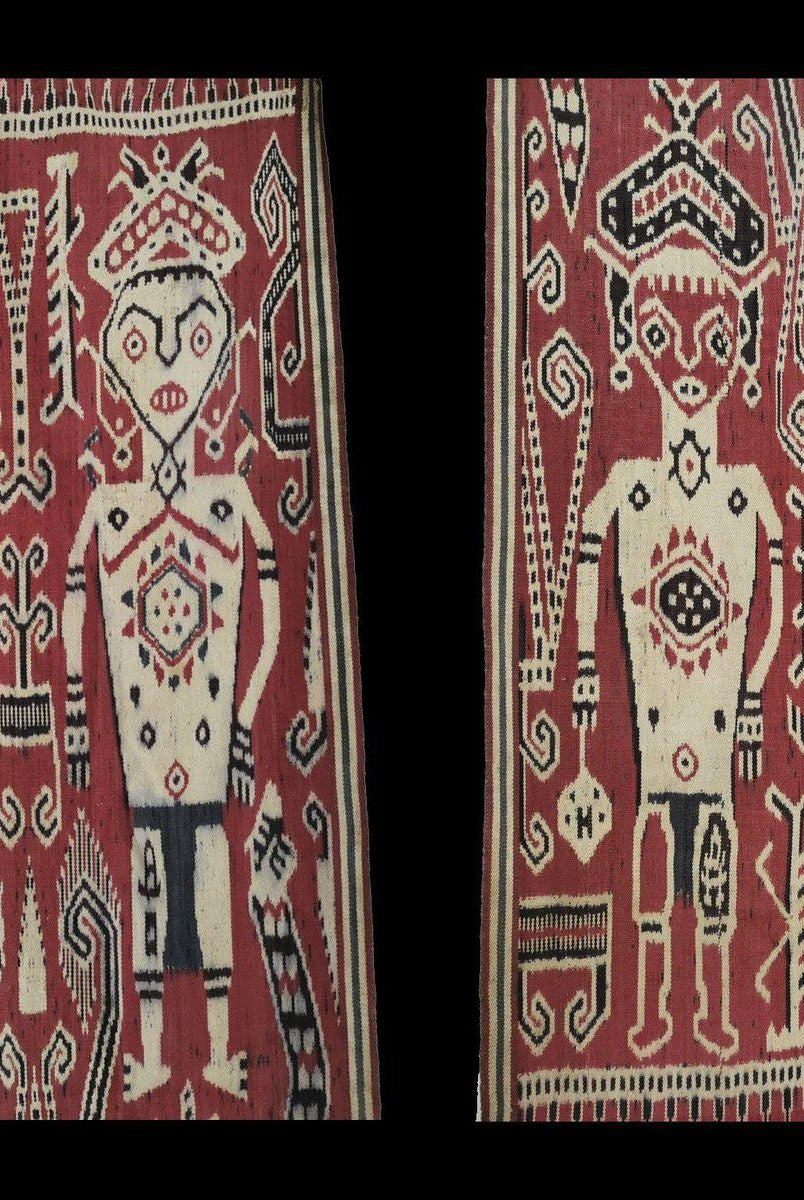 1449 Antikes Iban Ikat Pua Kumbu gewebtes Textil mit menschlichen Figuren aus Sarawak-WOVENSOULS-Antike-Vintage-Textilien-Kunst-Dekor