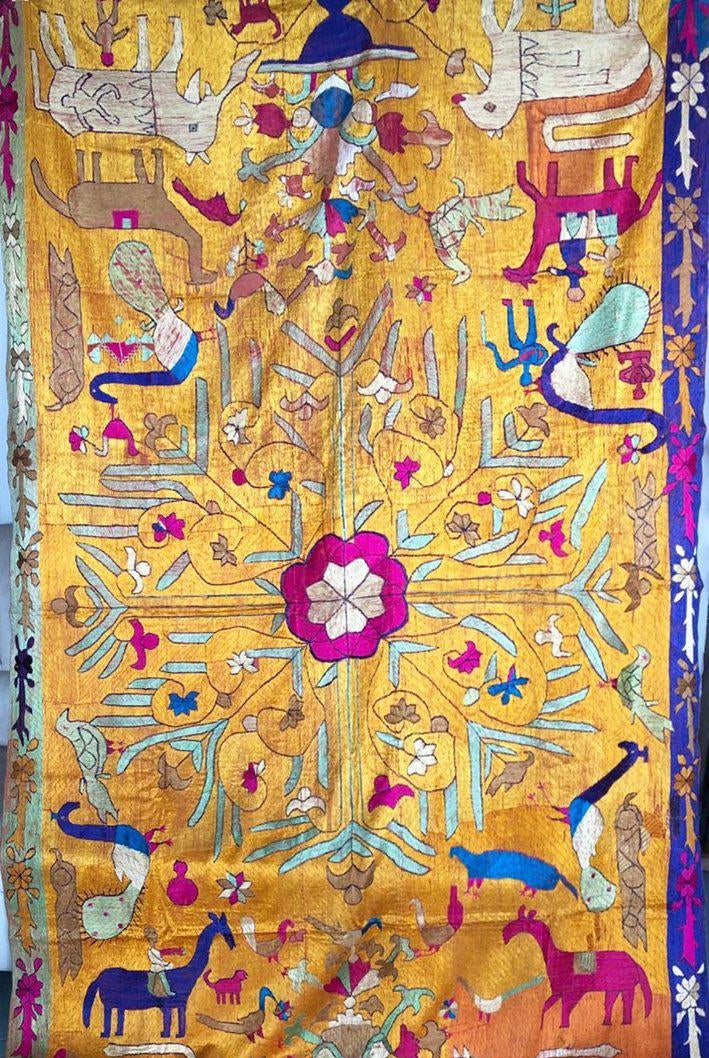 1455 VERKAUFT – Seltener antiker Sainchi Bagh Phulkari Indische Textilkunst Punjab-WOVENSOULS-Antike-Vintage-Textilien-Kunst-Dekor