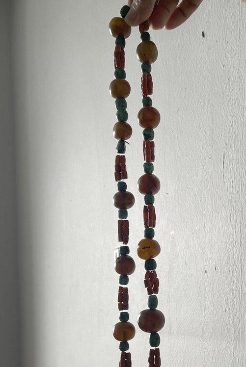 1458 Antique Himalayan Tibetan / Ladakhi Heirloom Jewelry with Amber Coral Turquoise Necklace-WOVENSOULS-Antique-Vintage-Textiles-Art-Decor