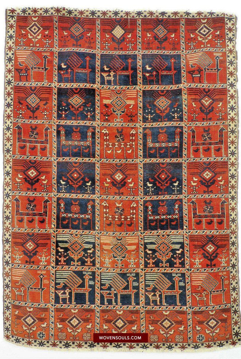 1459 Antique Peacock Animal Baku Azeri Pile Rug (Verneh Style)-WOVENSOULS-Antique-Vintage-Textiles-Art-Decor