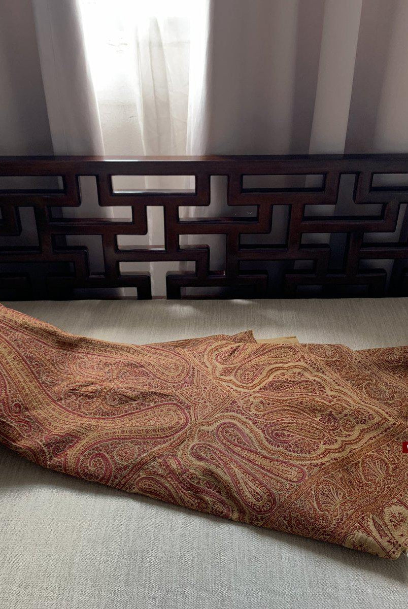 1468 Antique Kashmir Rumal Shawl with Embroidery-WOVENSOULS-Antique-Vintage-Textiles-Art-Decor