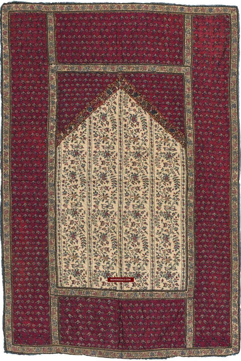 1469 Antique Kashmir Prayer Mat Pashmina-WOVENSOULS-Antique-Vintage-Textiles-Art-Decor