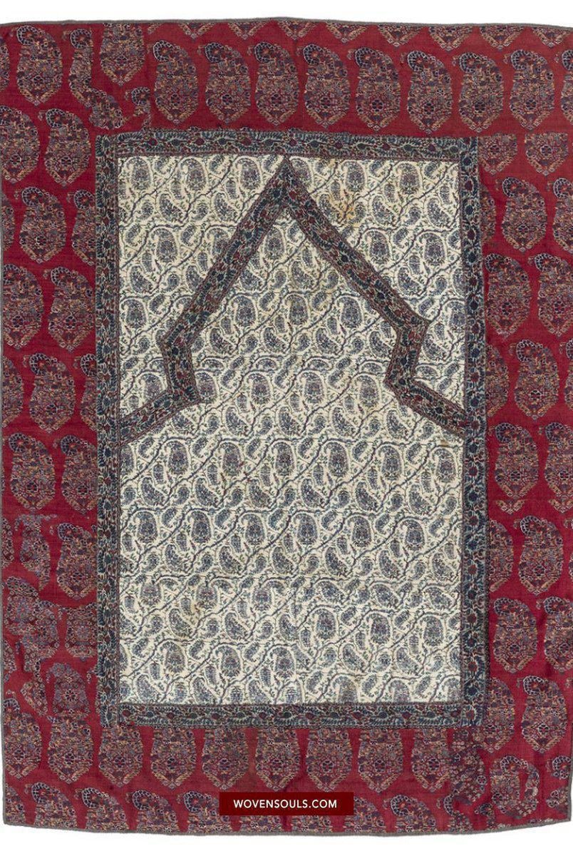 1470 Antique Kashmir Pashmina Prayer Niche Composite Rug Mat-WOVENSOULS-Antique-Vintage-Textiles-Art-Decor