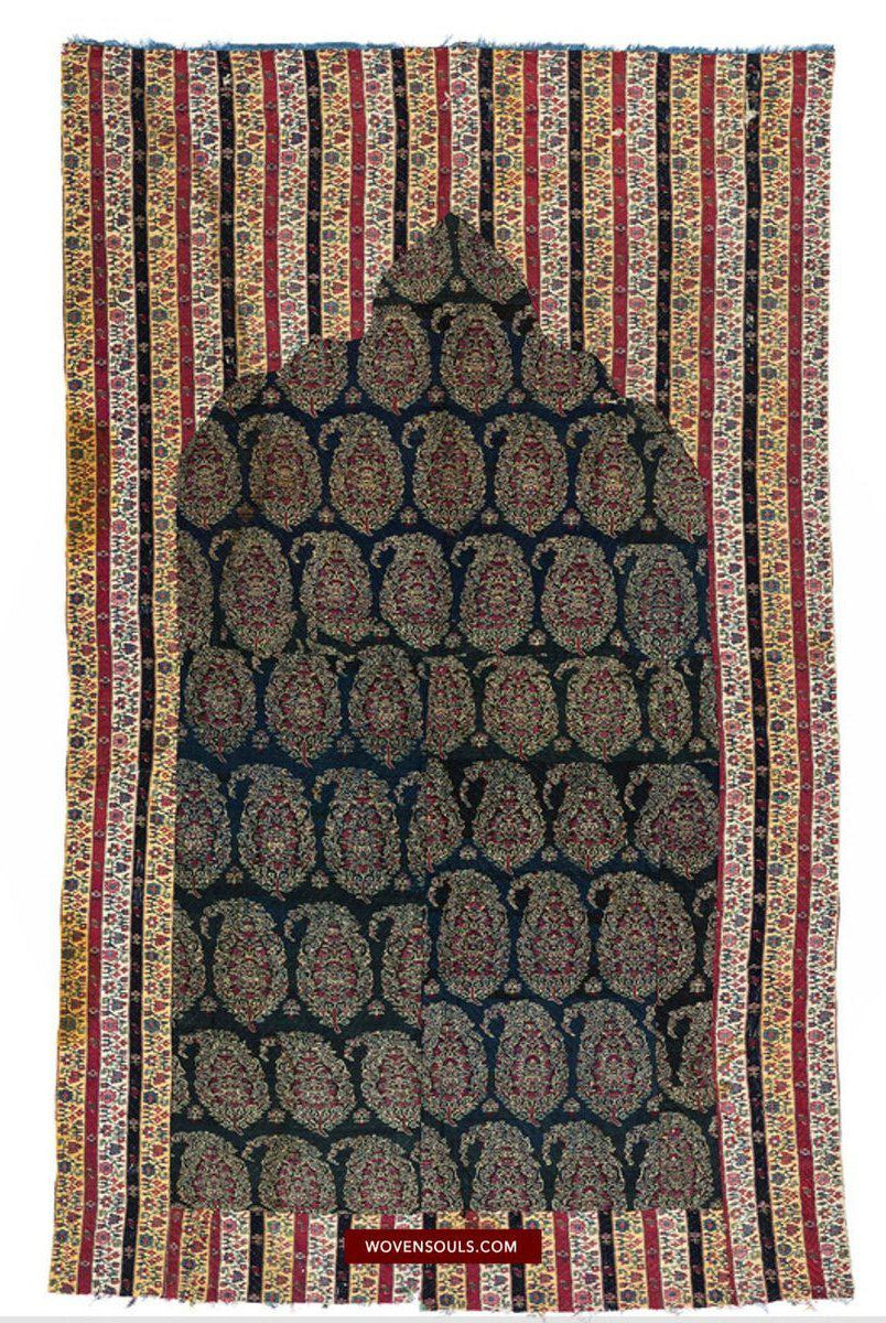 1471 SOLD - Antique Kashmir Prayer Niche Mat Pashmina Mughal Period-WOVENSOULS-Antique-Vintage-Textiles-Art-Decor
