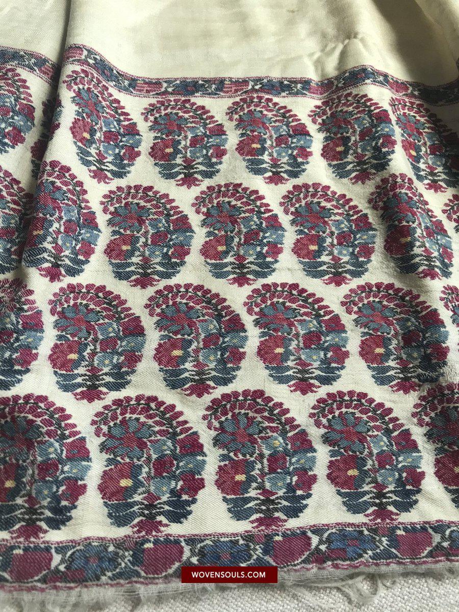 1474 Antique Kashmir Pashmina Dochalla Long Shawl-WOVENSOULS-Antique-Vintage-Textiles-Art-Decor
