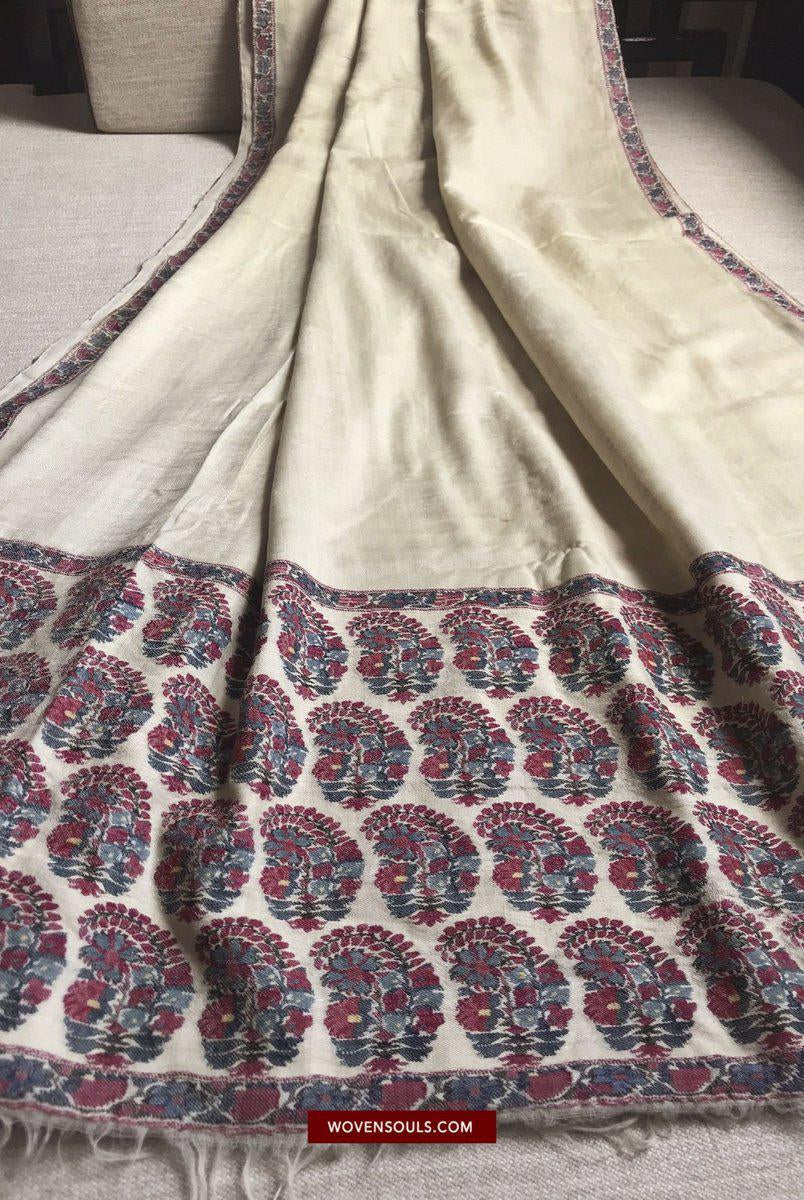 1474 Antique Kashmir Pashmina Dochalla Long Shawl-WOVENSOULS-Antique-Vintage-Textiles-Art-Decor