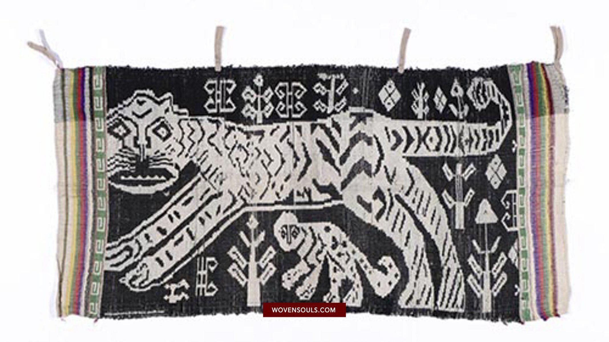 1481 Vintage Lao Tai Weaving Textile Art w Tiger Motif-WOVENSOULS-Antique-Vintage-Textiles-Art-Decor
