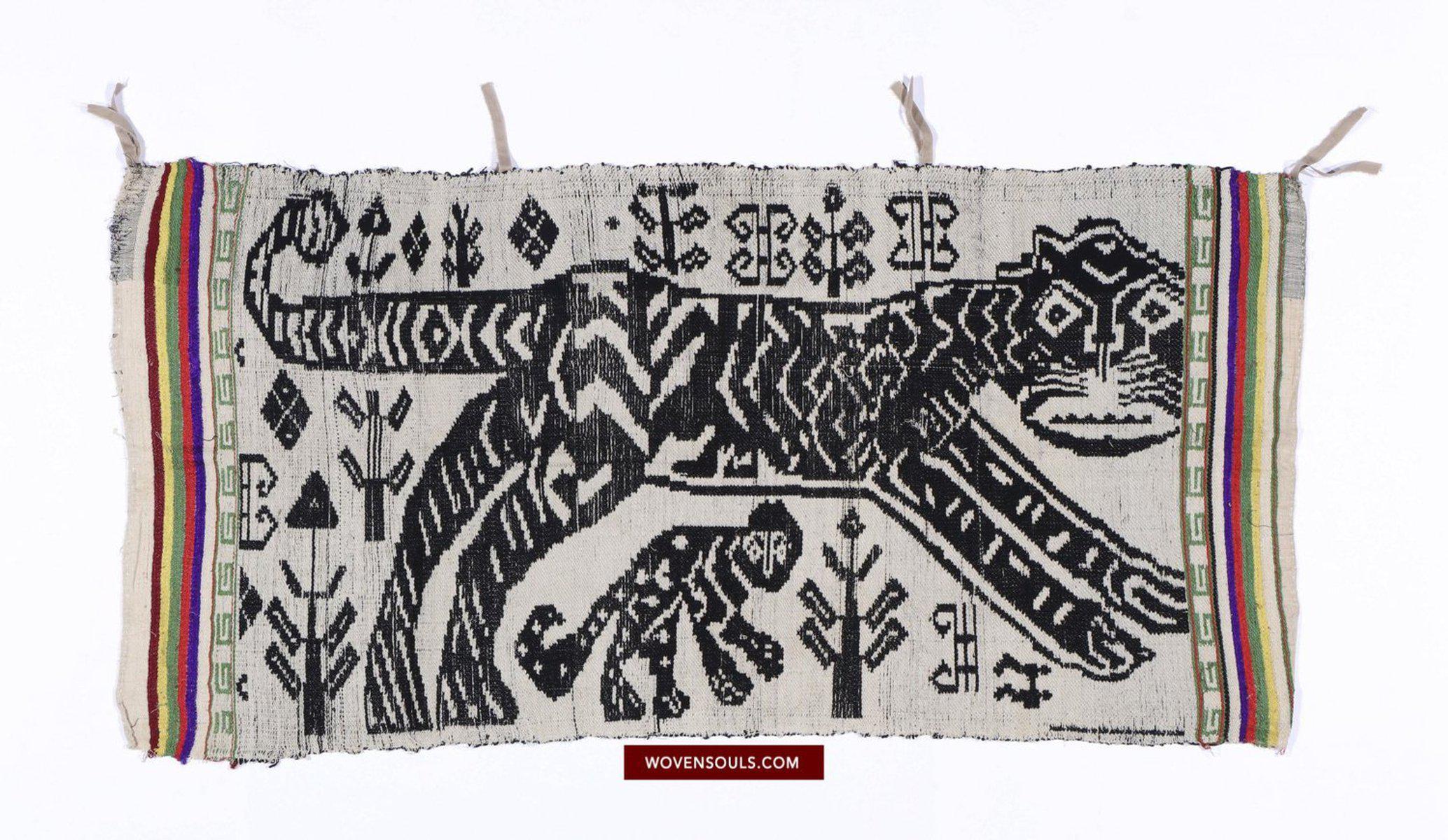 1481 Vintage Lao Tai Weaving Textile Art w Tiger Motif-WOVENSOULS-Antique-Vintage-Textiles-Art-Decor