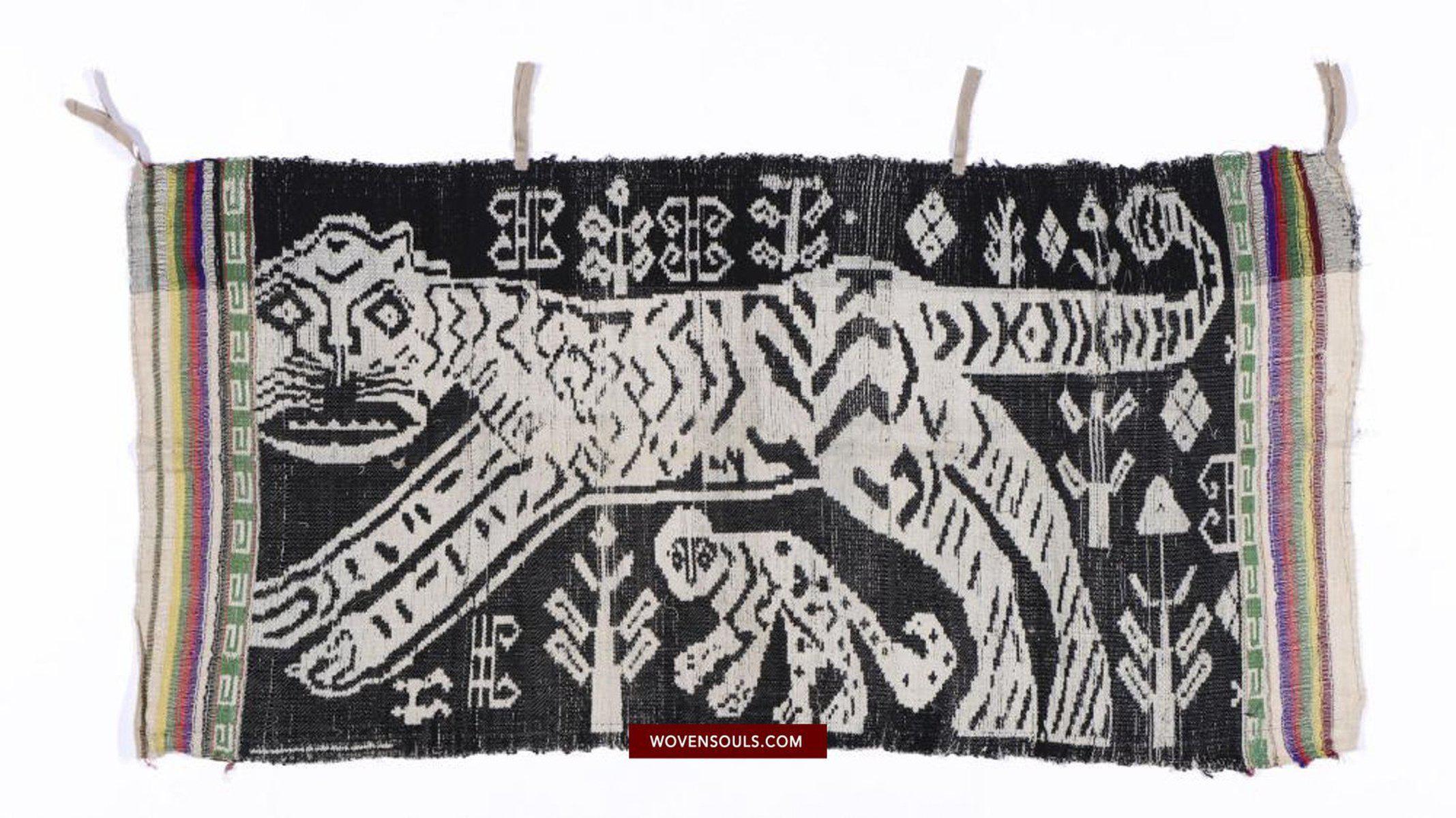 1481 Vintage Lao Tai Weaving Textile Art w Tiger Motif-WOVENSOULS-Antique-Vintage-Textiles-Art-Decor
