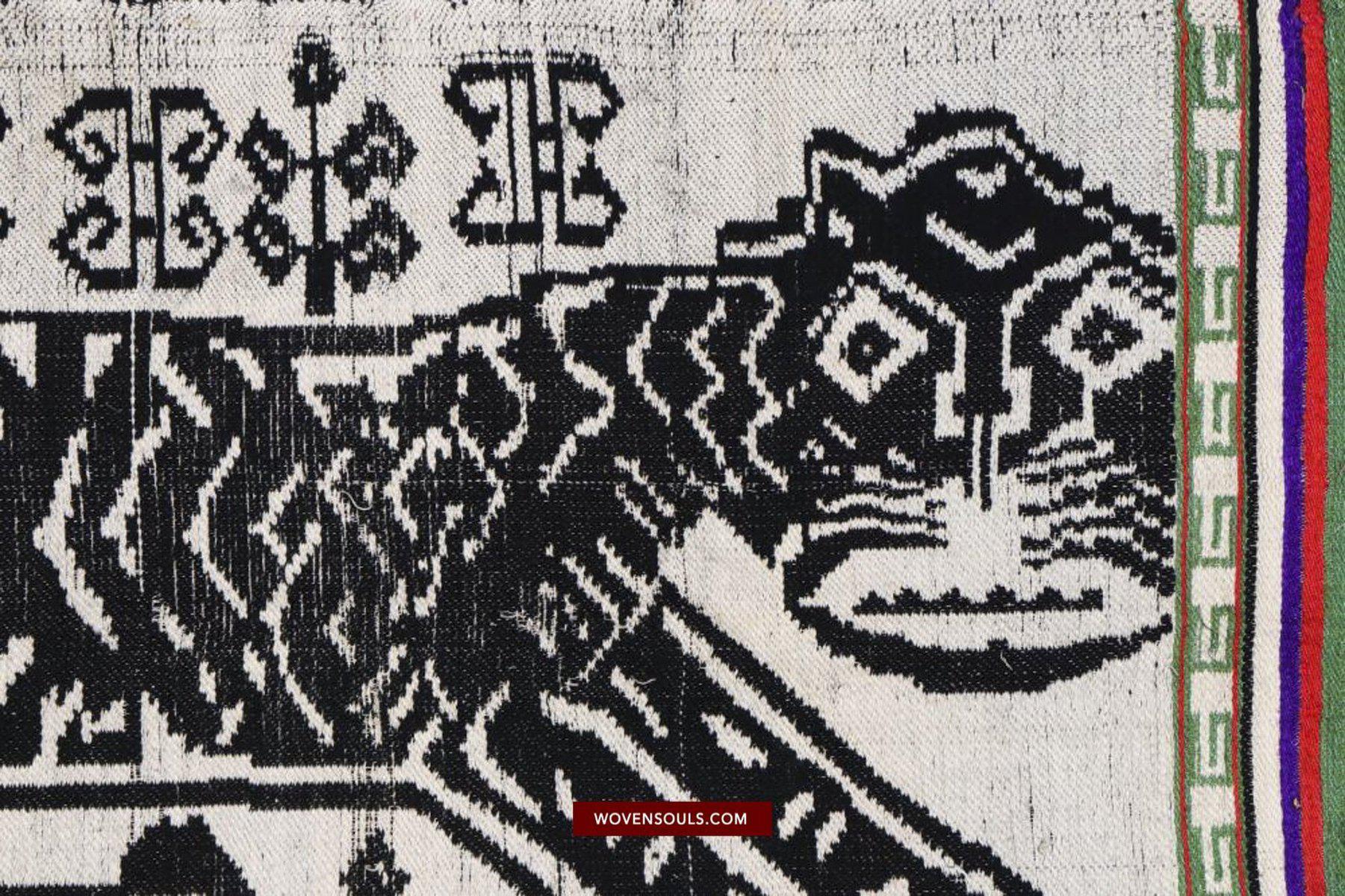 1481 Vintage Lao Tai Weaving Textile Art w Tiger Motif-WOVENSOULS-Antique-Vintage-Textiles-Art-Decor