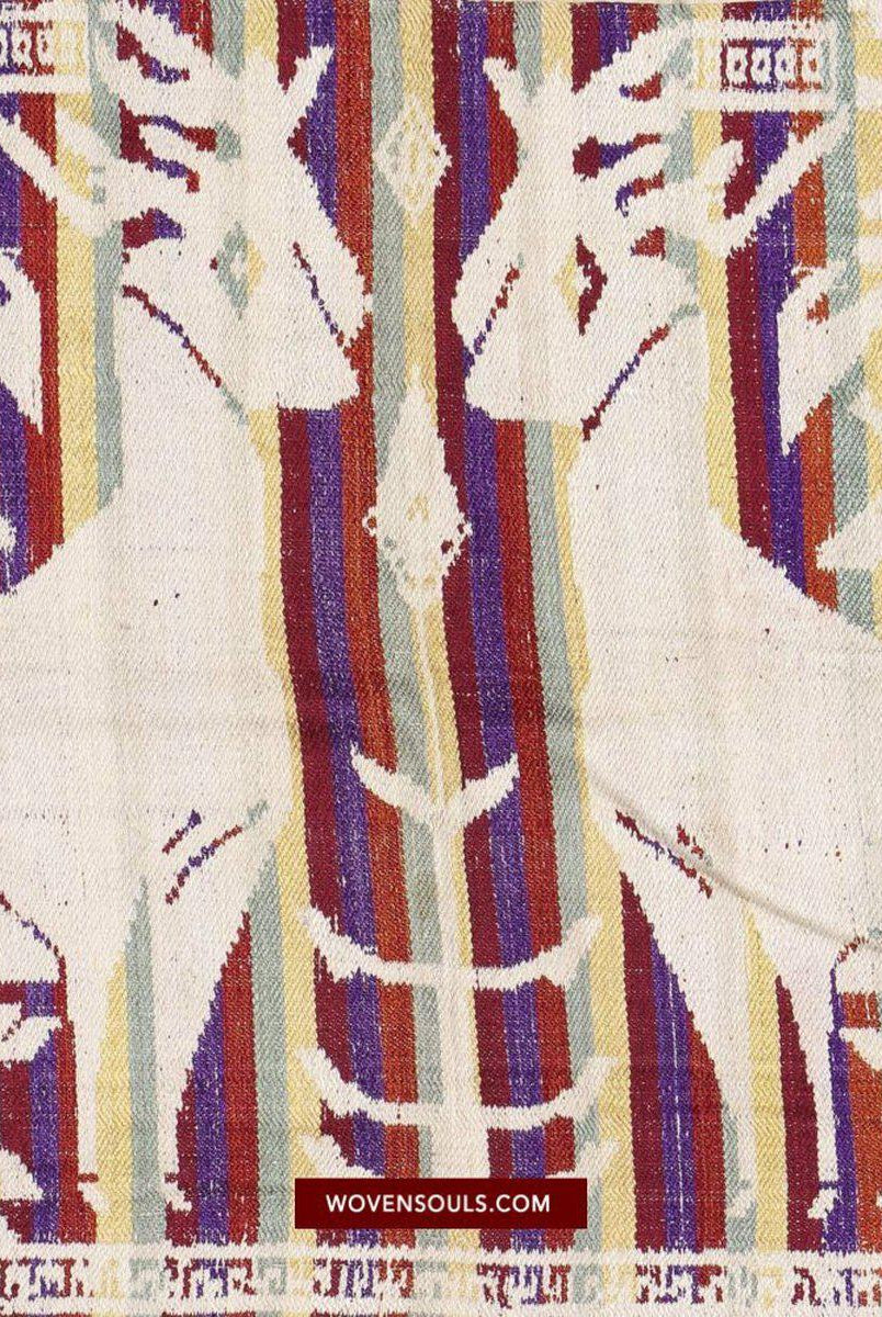 1482 Antique Lao Tai Silk Weaving Textile Art w Deer Motif-WOVENSOULS-Antique-Vintage-Textiles-Art-Decor