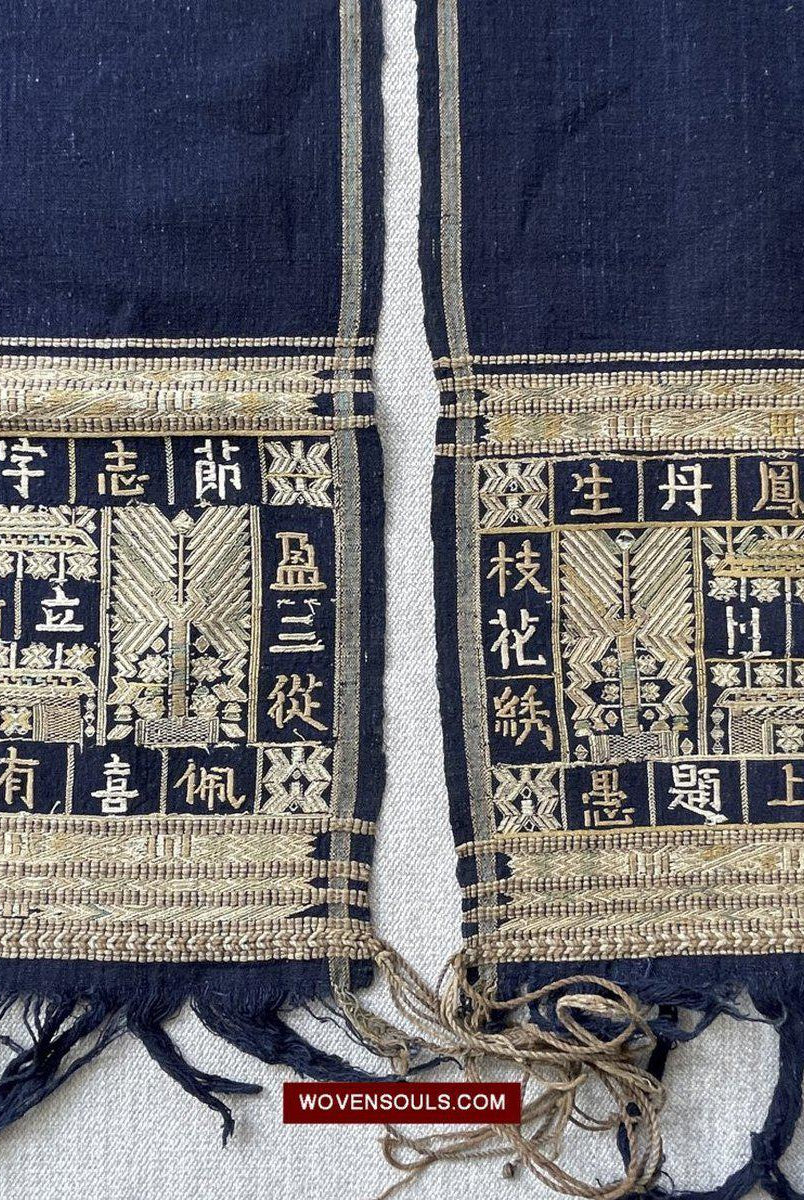 1488 Altchinesisch Hainan Meifu Li Ethnische Minderheit Kopfwickel-Turban mit Aufschrift-WOVENSOULS-Antike-Vintage-Textilien-Kunst-Dekor