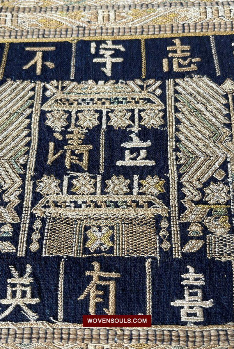 1488 Old Chinese Hainan Meifu Li Ethnic Minority Head wrap turban w Inscription-WOVENSOULS-Antique-Vintage-Textiles-Art-Decor