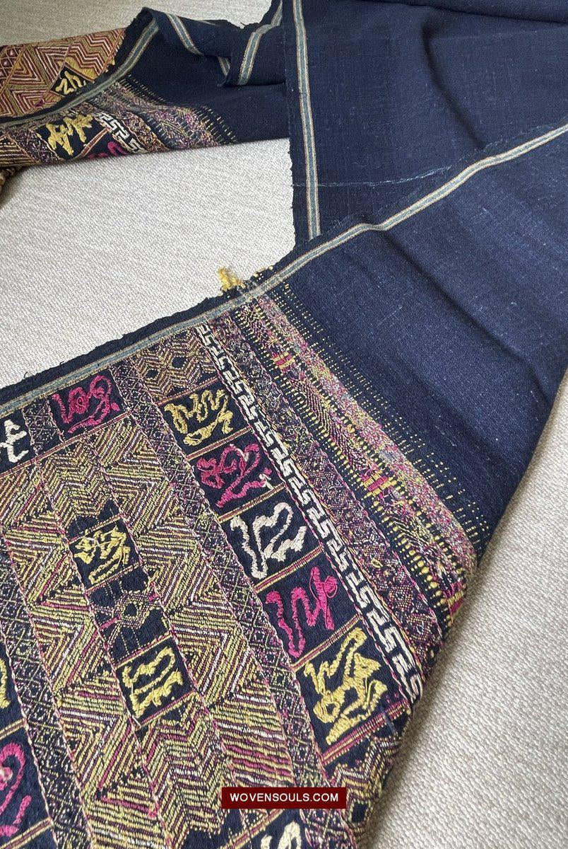1489 Altchinesisch Hainan Meifu Li Ethnische Minderheit Kopfwickel-Turban mit Aufschrift-WOVENSOULS-Antike-Vintage-Textilien-Kunst-Dekor