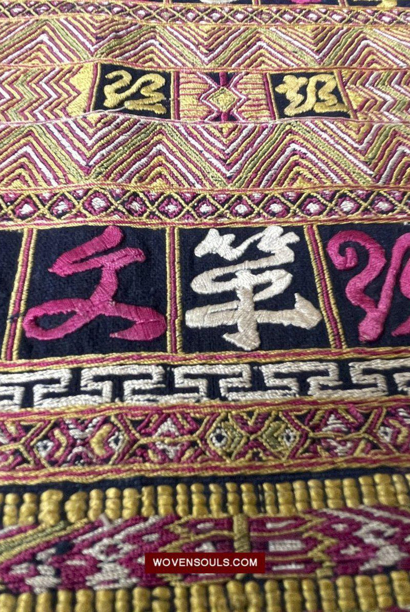1489 Old Chinese Hainan Meifu Li Ethnic Minority Head wrap turban w Inscription-WOVENSOULS-Antique-Vintage-Textiles-Art-Decor