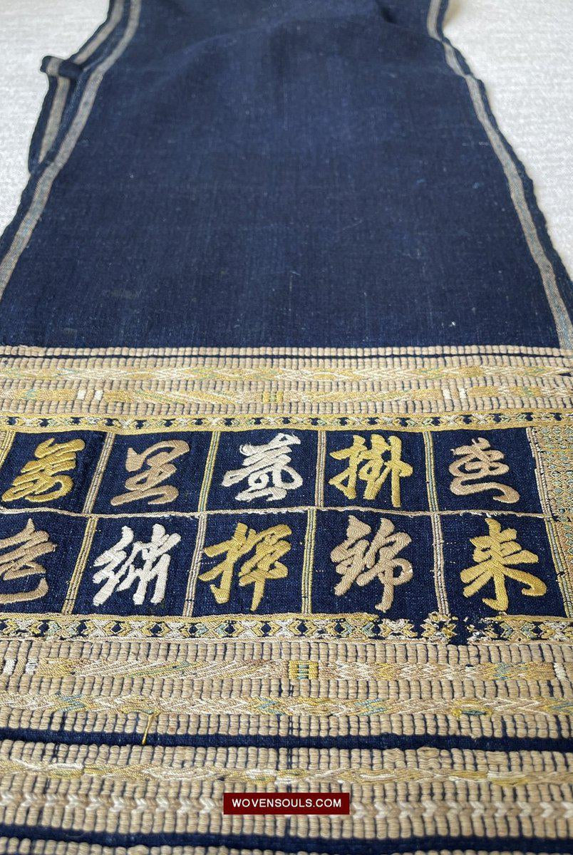 1490 Old Chinese Hainan Meifu Li Ethnic Minority Head wrap turban w Inscription-WOVENSOULS-Antique-Vintage-Textiles-Art-Decor