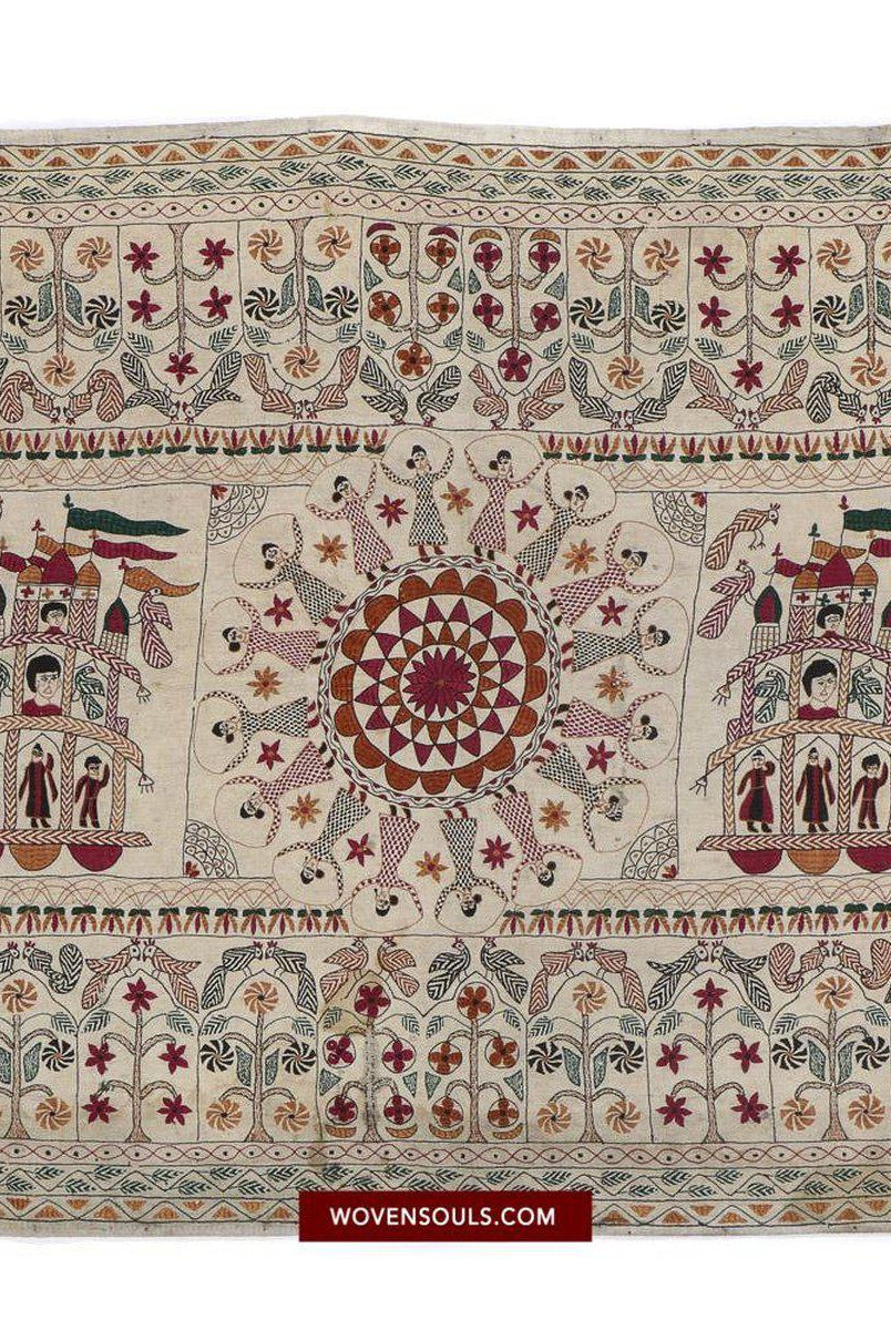 1501 Ancienne broderie figurative Nakshi Kantha-WOVENSOULS-Antique-Vintage-Textiles-Art-Décor