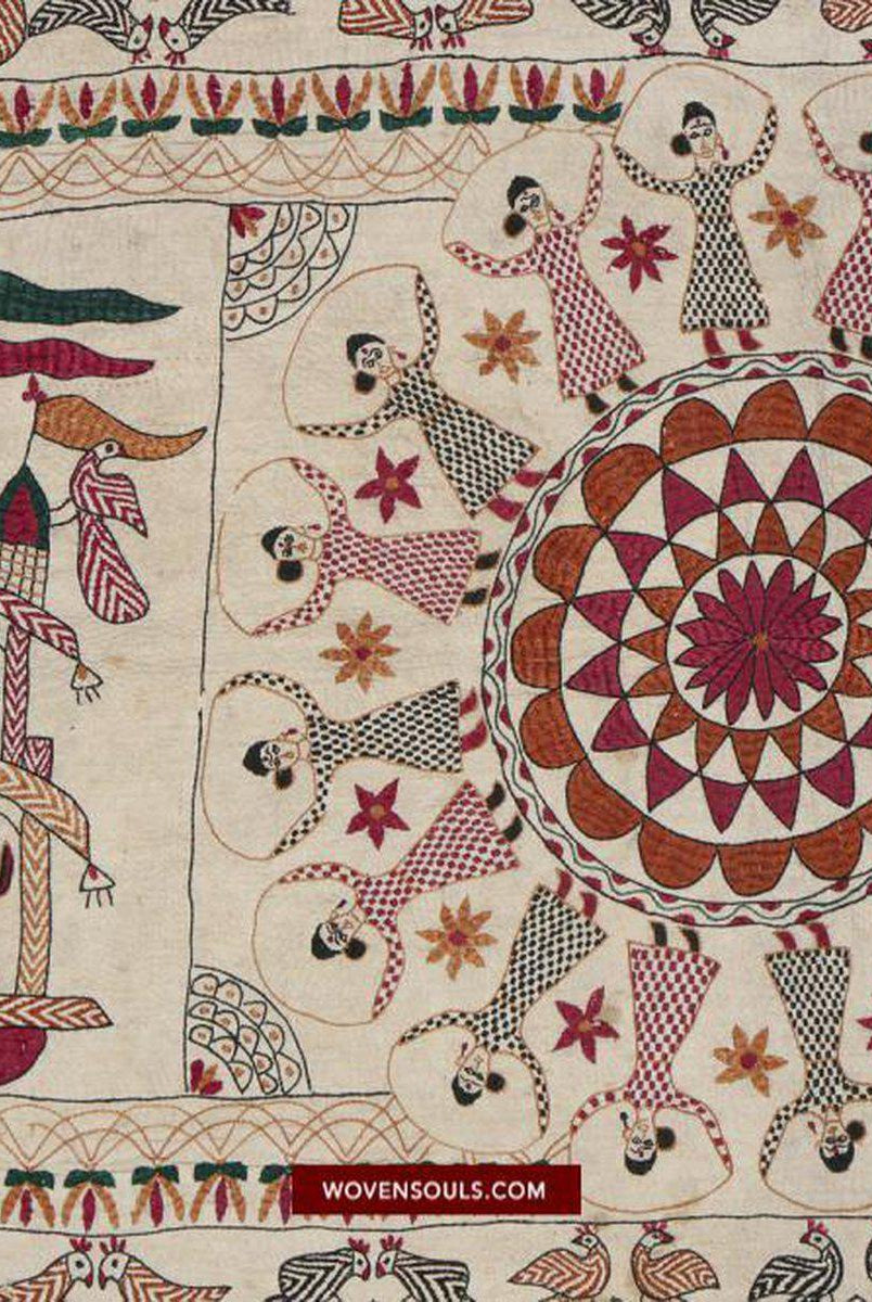 1501 Ancienne broderie figurative Nakshi Kantha-WOVENSOULS-Antique-Vintage-Textiles-Art-Décor