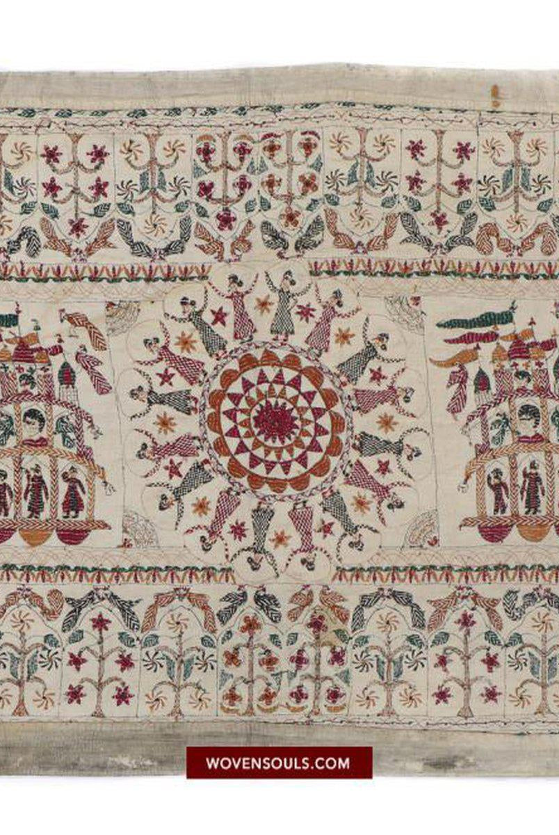 1501 Ancienne broderie figurative Nakshi Kantha-WOVENSOULS-Antique-Vintage-Textiles-Art-Décor