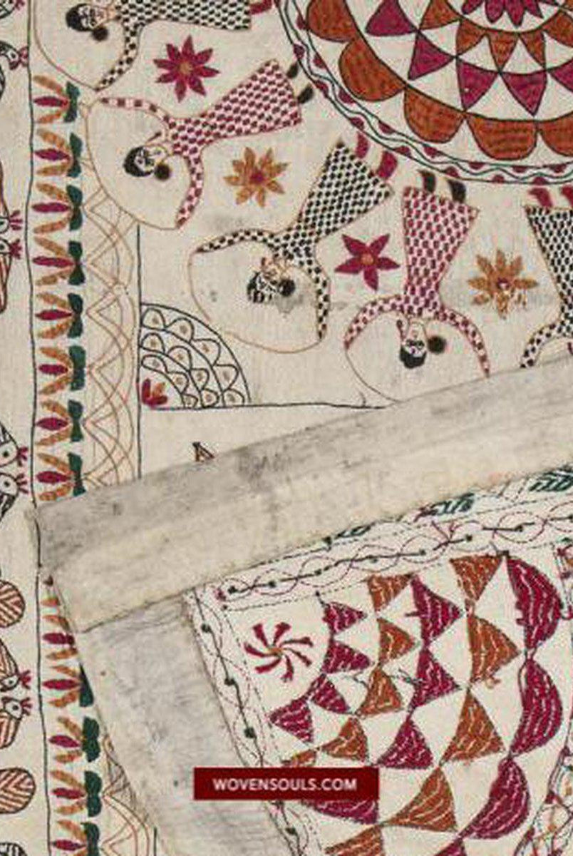 1501 Ancienne broderie figurative Nakshi Kantha-WOVENSOULS-Antique-Vintage-Textiles-Art-Décor