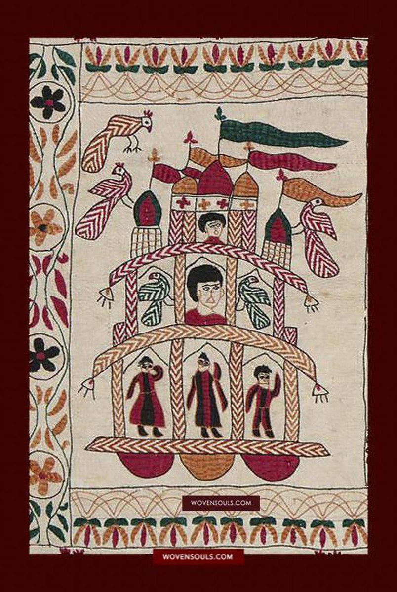 1501 Old Figurative Nakshi Kantha Embroidery-WOVENSOULS-Antique-Vintage-Textiles-Art-Decor