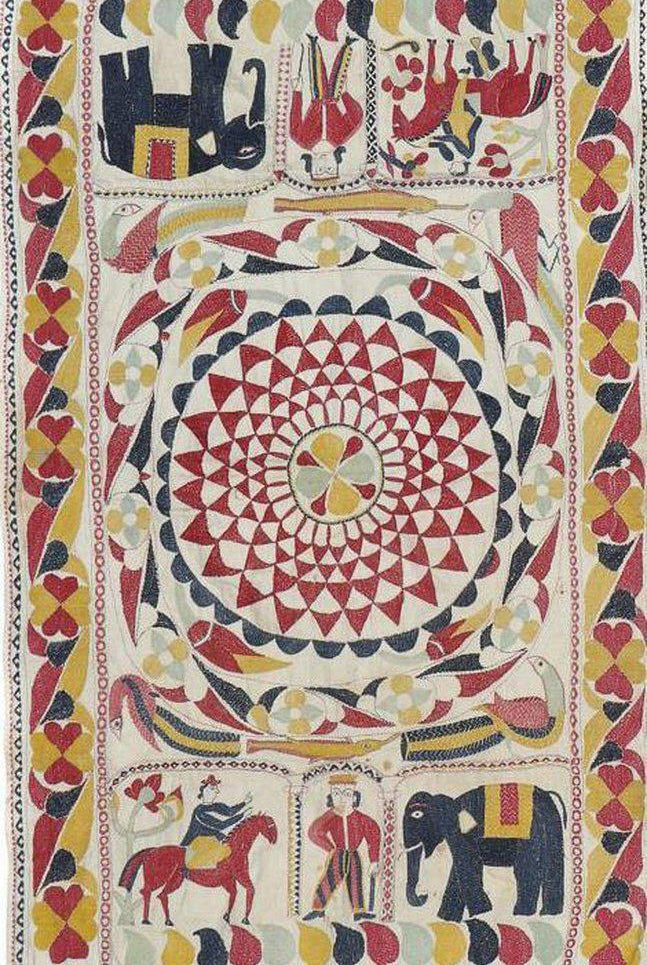 1502 Old Figurative Nakshi Kantha Embroidery-WOVENSOULS-Antique-Vintage-Textiles-Art-Decor