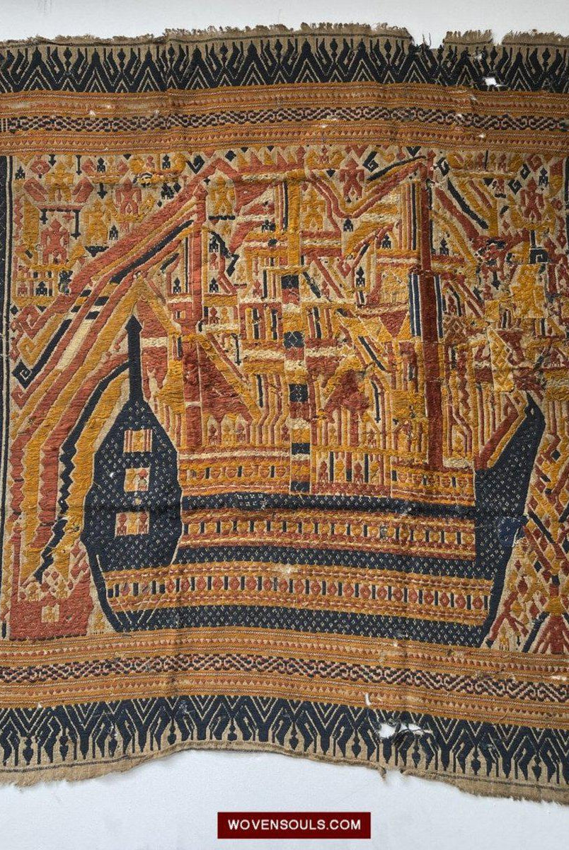 1508 Antique Tampan Ship Cloth with Gorgeous Colors and superb Story-WOVENSOULS-Antique-Vintage-Textiles-Art-Decor