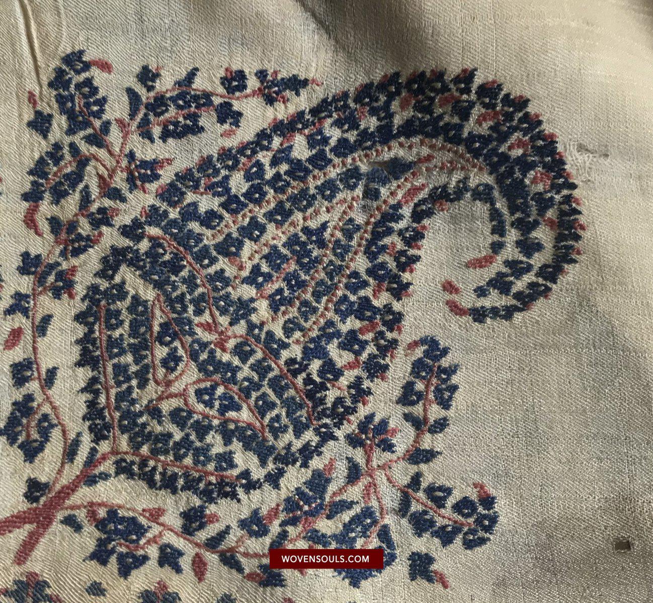 1510 Superfine Antique Kashmir Dochalla Long Shawl-WOVENSOULS-Antique-Vintage-Textiles-Art-Decor