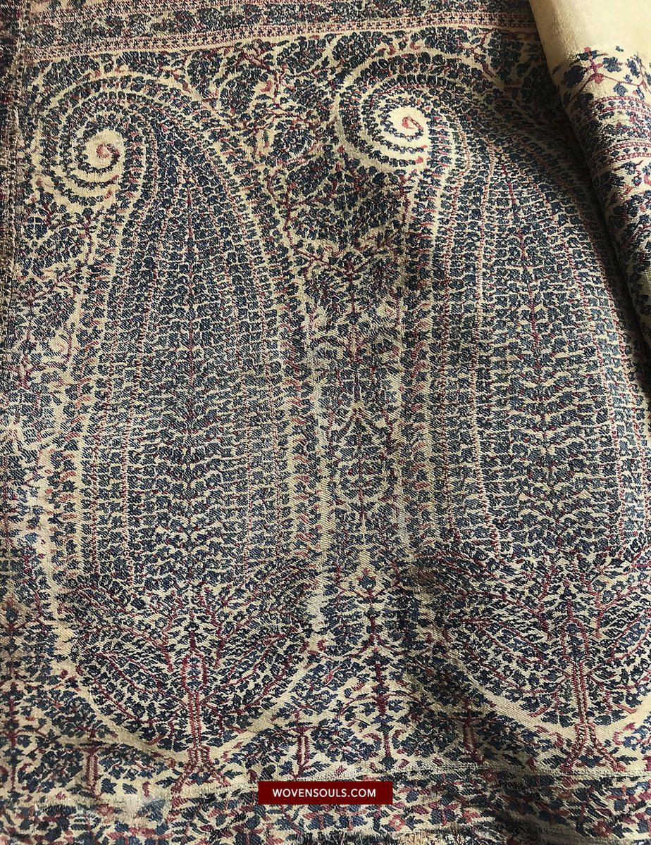 1510 Superfine Antique Kashmir Dochalla Long Shawl-WOVENSOULS-Antique-Vintage-Textiles-Art-Decor