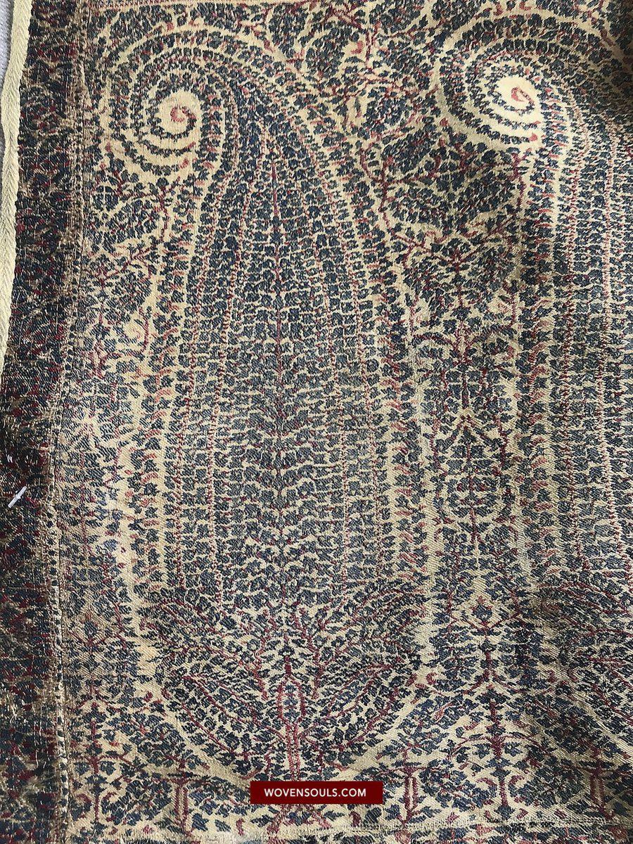 1510 Superfine Antique Kashmir Dochalla Long Shawl-WOVENSOULS-Antique-Vintage-Textiles-Art-Decor