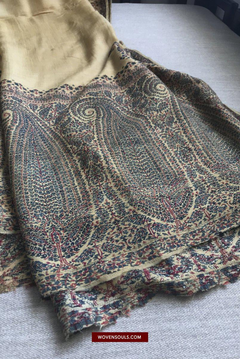 1510 Superfine Antique Kashmir Dochalla Long Shawl-WOVENSOULS-Antique-Vintage-Textiles-Art-Decor