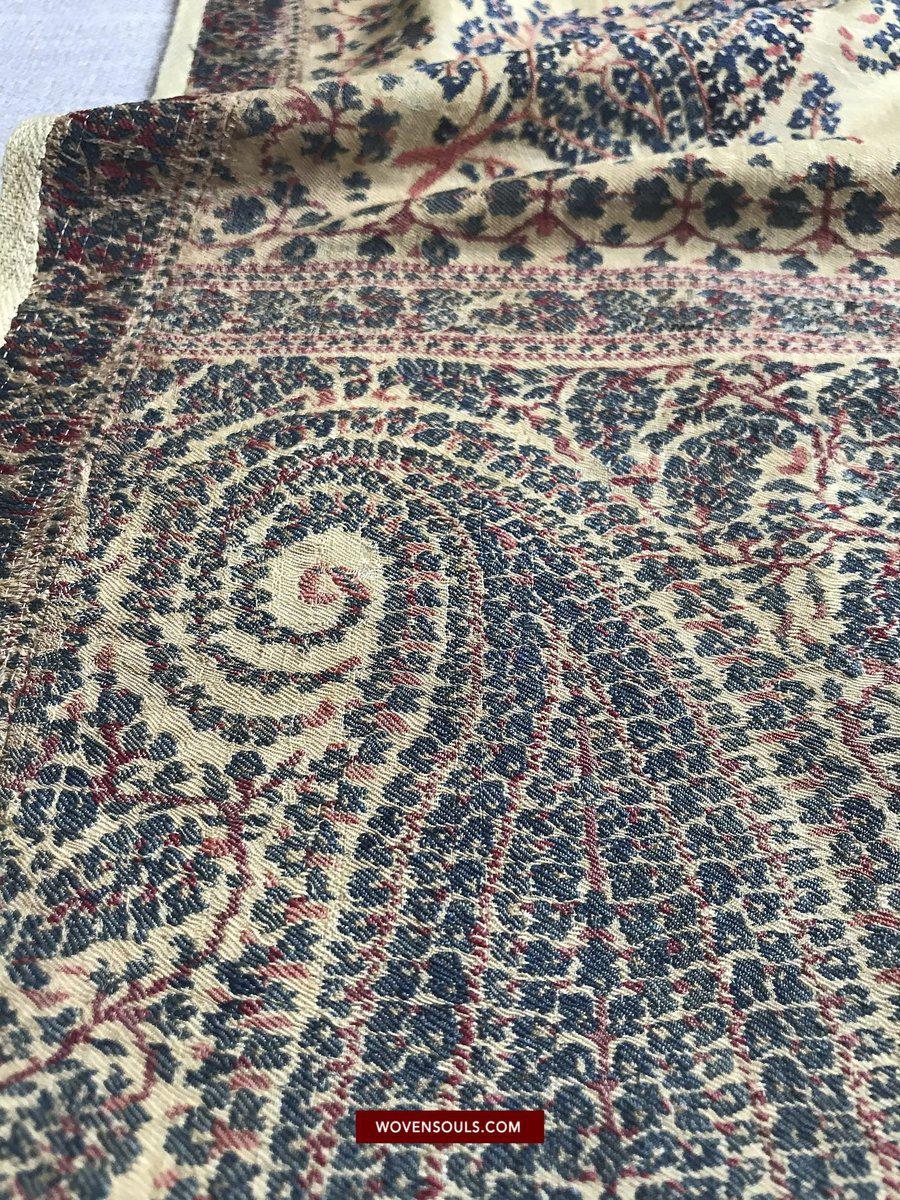 1510 Superfine Antique Kashmir Dochalla Long Shawl-WOVENSOULS-Antique-Vintage-Textiles-Art-Decor