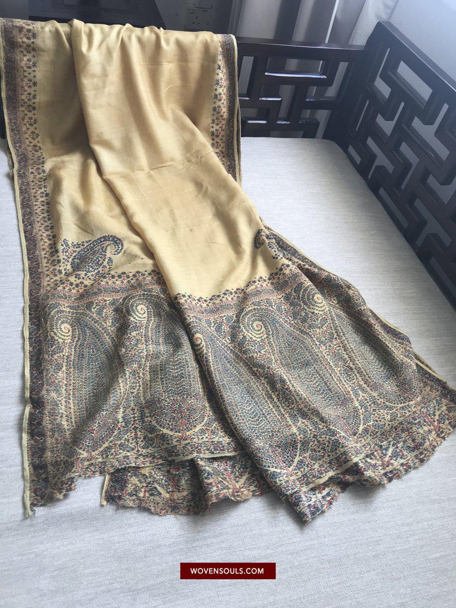 1510 Superfine Antique Kashmir Dochalla Long Shawl-WOVENSOULS-Antique-Vintage-Textiles-Art-Decor
