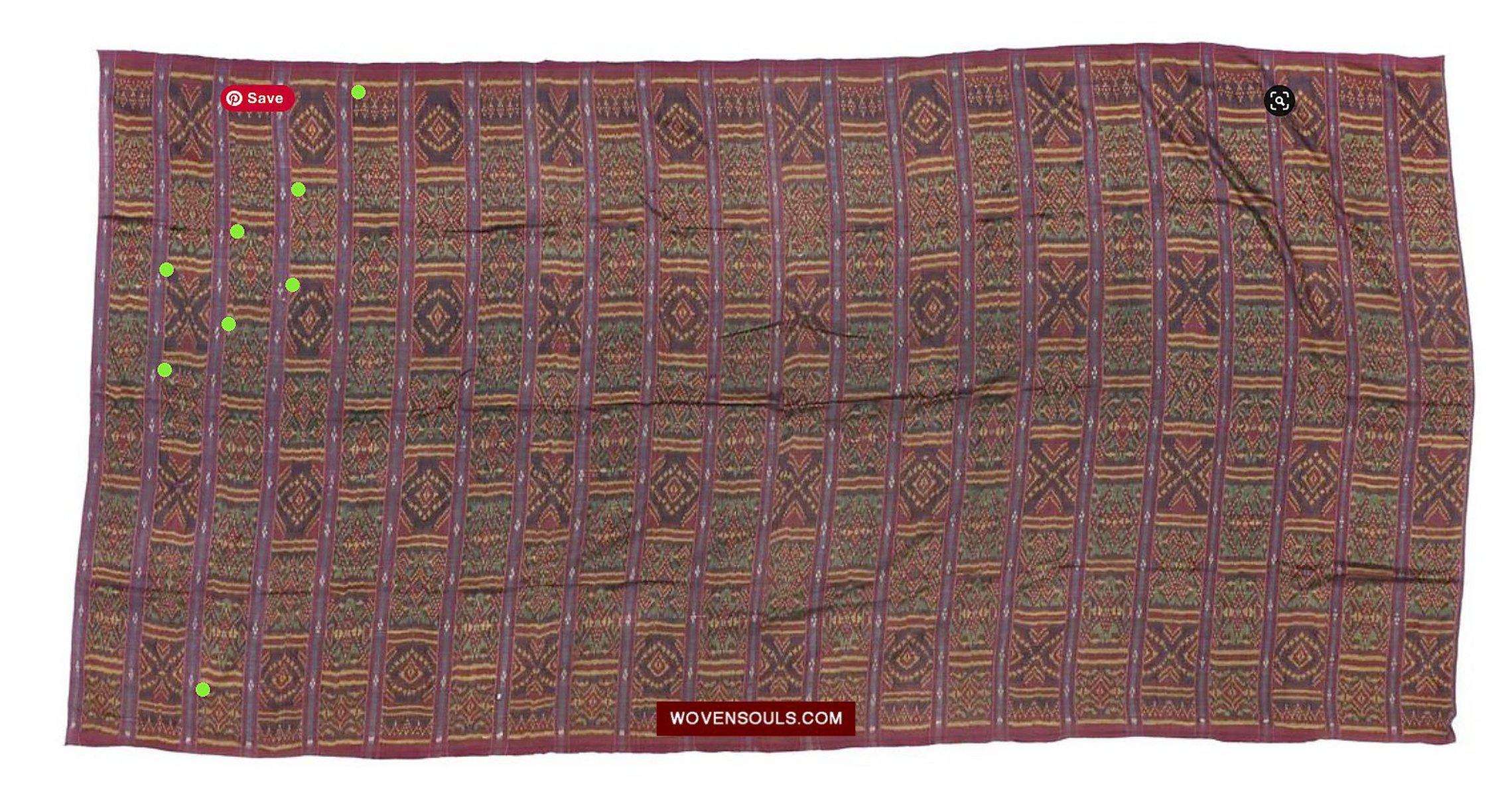 1511 Antique Cambodian Khmer Ikat Silk Sampot w Eight Motifs!-WOVENSOULS-Antique-Vintage-Textiles-Art-Decor