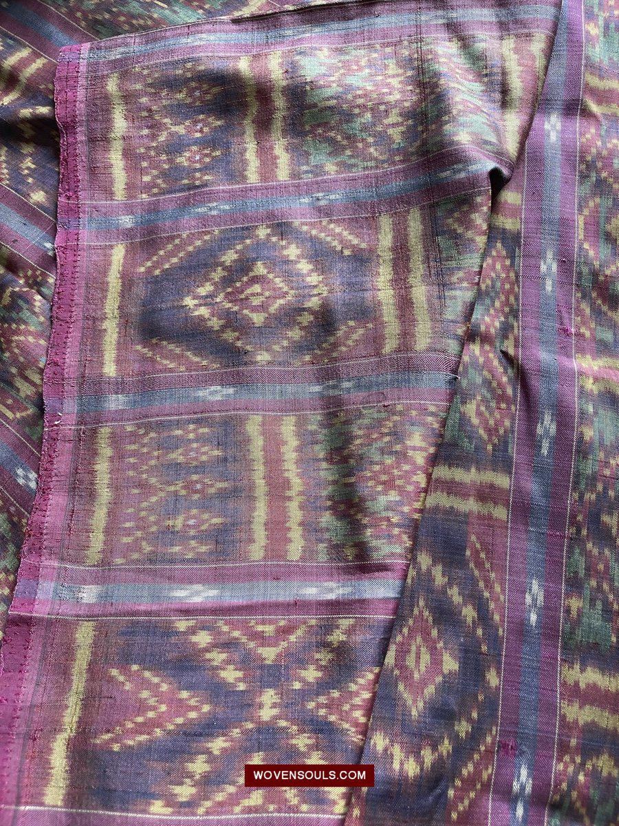 1511 Antique Cambodian Khmer Ikat Silk Sampot w Eight Motifs!-WOVENSOULS-Antique-Vintage-Textiles-Art-Decor