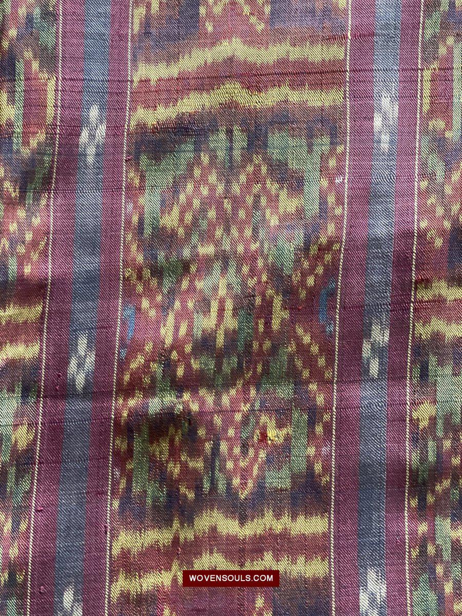 1511 Antique Cambodian Khmer Ikat Silk Sampot w Eight Motifs!-WOVENSOULS-Antique-Vintage-Textiles-Art-Decor
