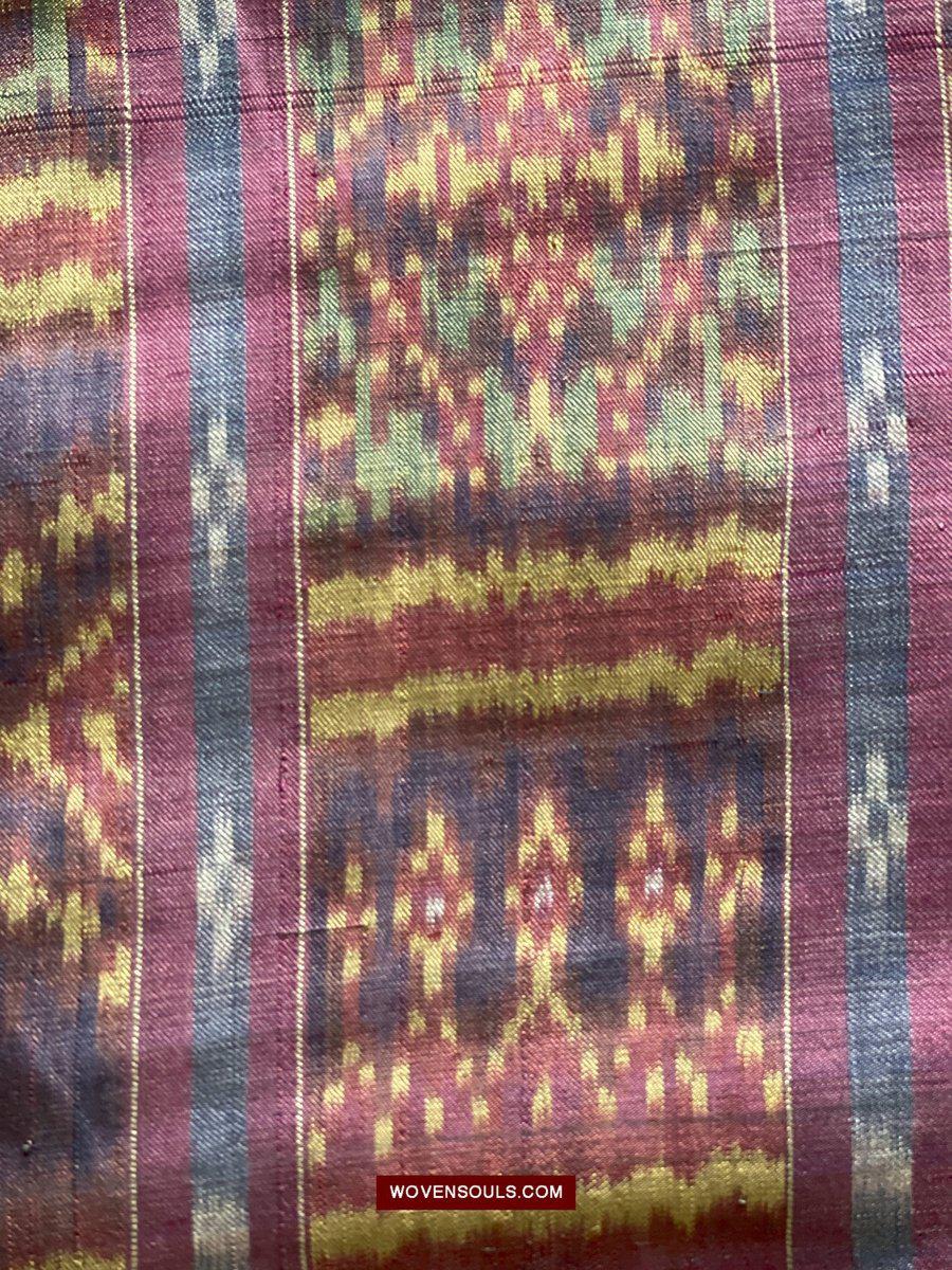 1511 Antique Cambodian Khmer Ikat Silk Sampot w Eight Motifs!-WOVENSOULS-Antique-Vintage-Textiles-Art-Decor