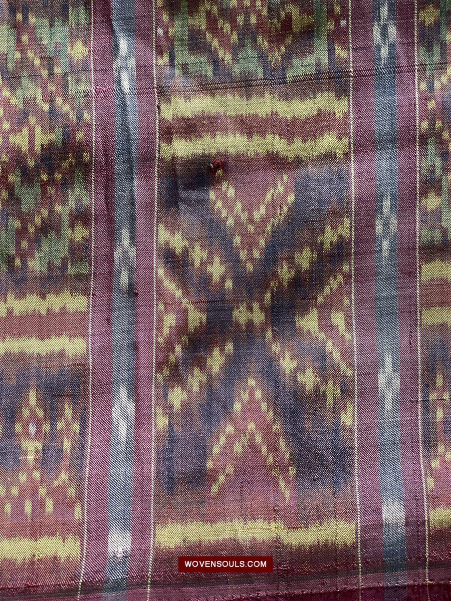 1511 Antique Cambodian Khmer Ikat Silk Sampot w Eight Motifs!-WOVENSOULS-Antique-Vintage-Textiles-Art-Decor