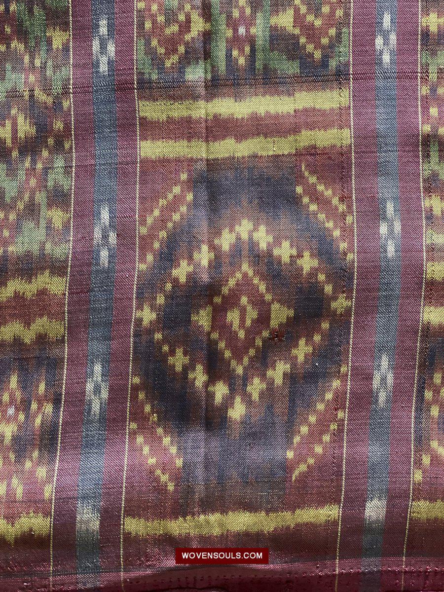 1511 Antique Cambodian Khmer Ikat Silk Sampot w Eight Motifs!-WOVENSOULS-Antique-Vintage-Textiles-Art-Decor