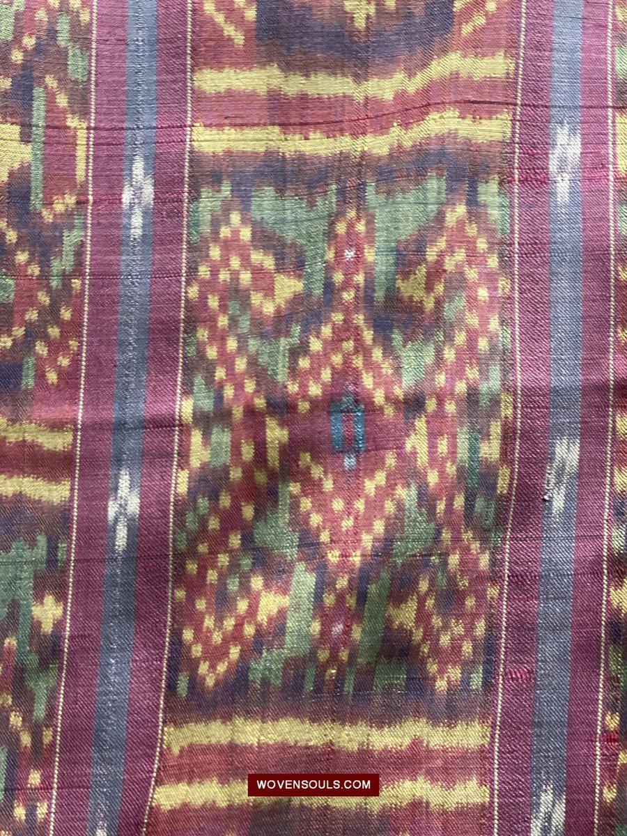 1511 Antique Cambodian Khmer Ikat Silk Sampot w Eight Motifs!-WOVENSOULS-Antique-Vintage-Textiles-Art-Decor